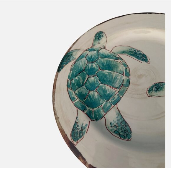 Tommy Bahama Sea Turtle Ocean Turquoise Green Tropical 11” Melamine Plates Set 4 - Picture 2 of 6